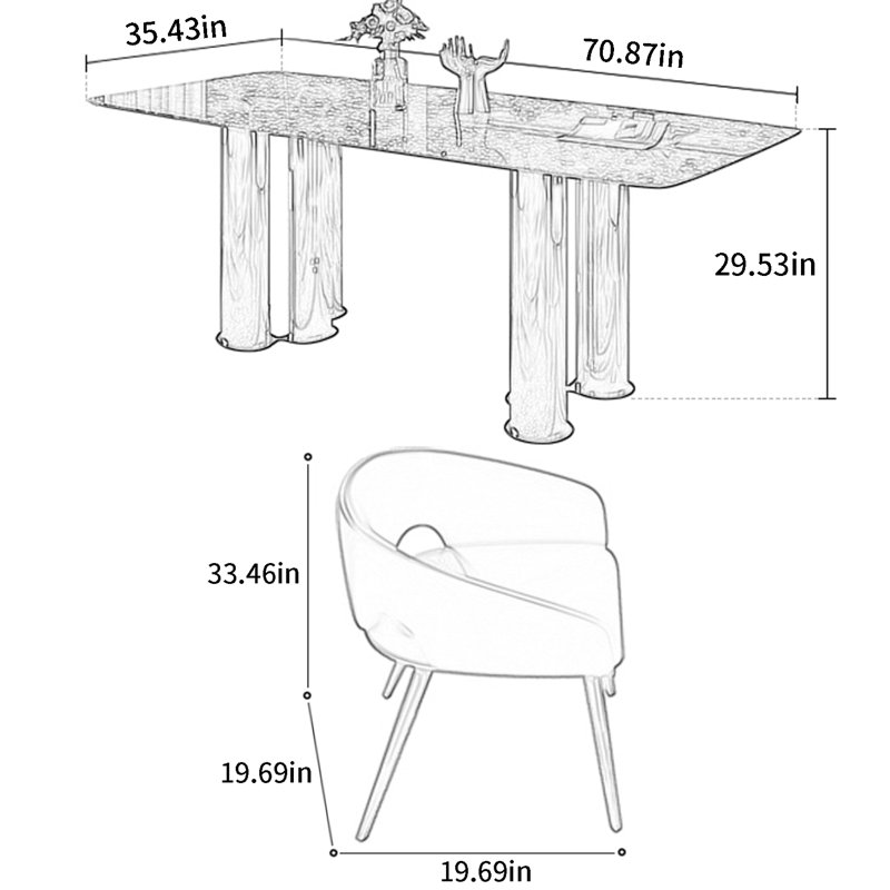 8 - Person Double Pedestal Dining Set, 29.53" H x 70.87" L x 35.43" W