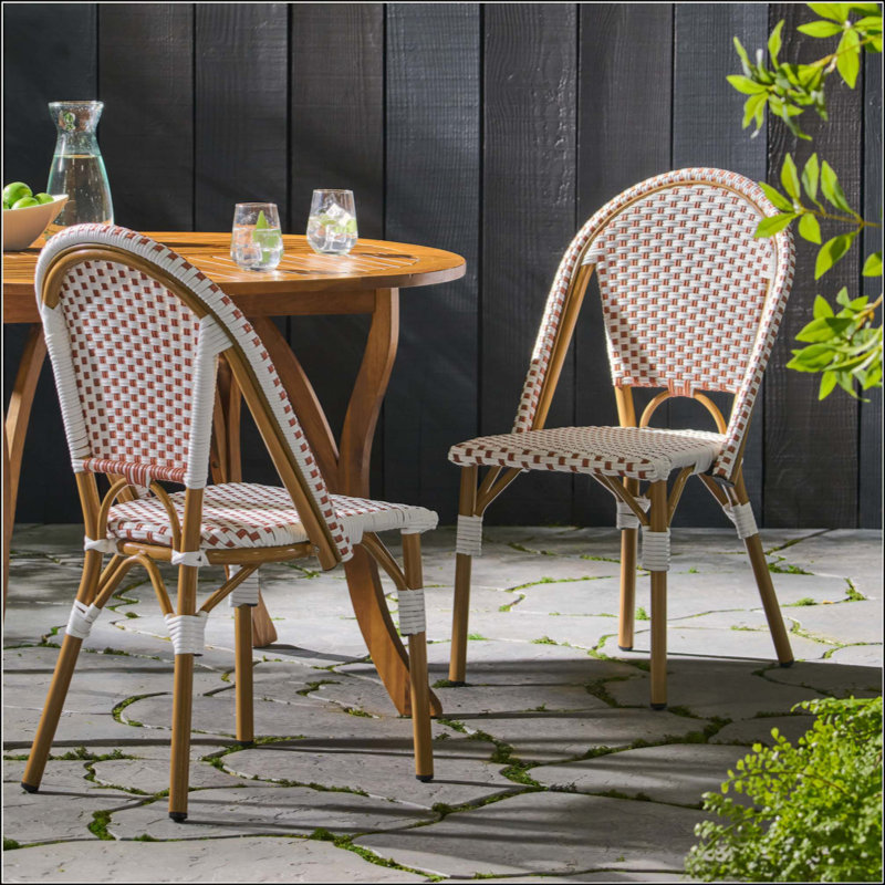 Ensemble de 2 chaises bistro d'extérieur en ratine et aluminium PE, Beige