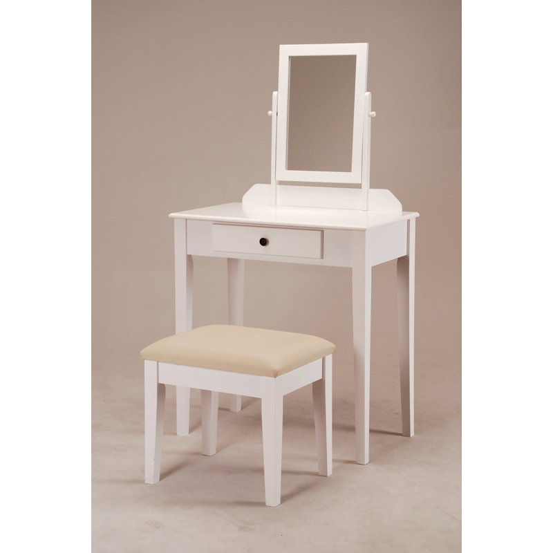 Ensemble de coiffeuse avec tabouret et miroir Aoosaf, Blanc