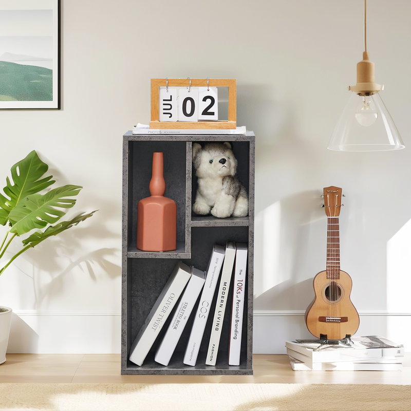 Bibliothèque grise à 3 cubes Altamonte, petite armoire de rangement avec tablettes ouvertes à 2 niveaux, rangement cubique moderne pour petits espaces