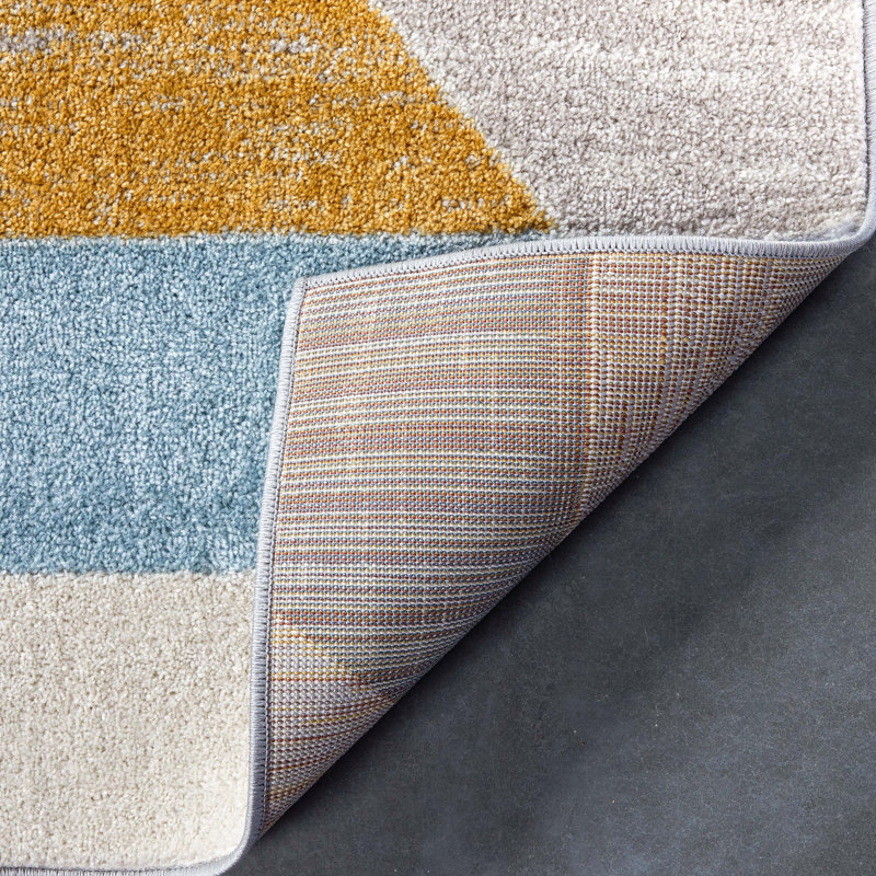 Bungalow Rose Espey Geometric Blue/Grey/Gold Rug