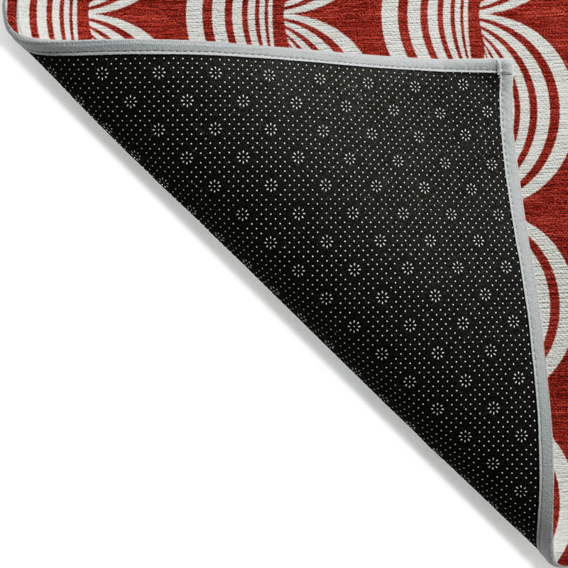 3' X 5' Red Ogee Washable Indoor Outdoor Area Rug