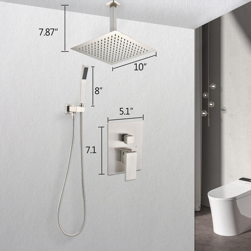Ceiling Mounted Shower System with Handheld Shower, Brushed Nickel