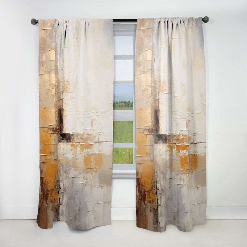 Kellie Beige And Gold Minimal Expression II - Countryside Curtain - Velvet Room Darkening - 1 panel, 52" W x 108" L
