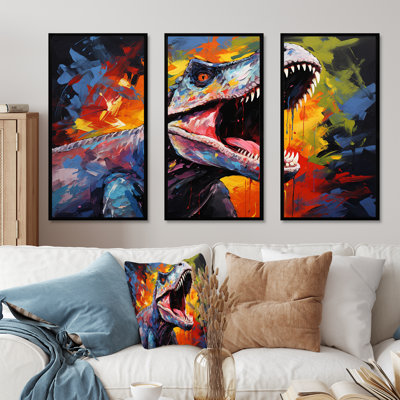 «Colorful Roaring Trex Dinosaur I», art mural dinosaure