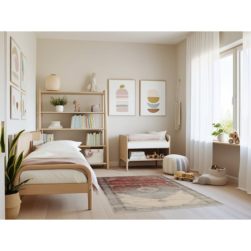 Machine Washable Overdyed Beige Area Rug, Rectangle 4' x 6'