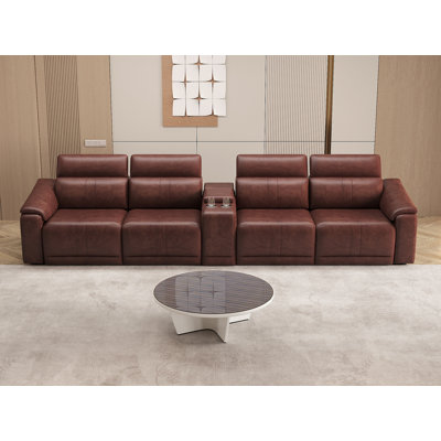 Ensemble de canapé inclinable électrique, canapé modulaire inclinable à 4 places avec appui-tête réglable et inclinaison électrique, cuir respirant avec console de rangement et ports USB, ensembles de meubles de salon faciles à assembler