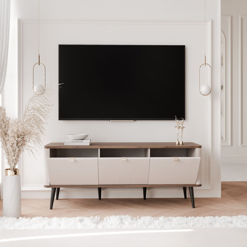 Tatianya TV Stand, 52cm H x 130cm L x 40cm W , Beige/Walnut