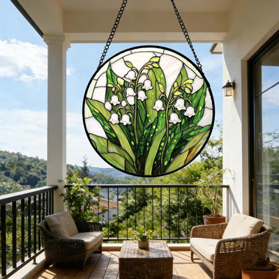 Vitrail en verre coloré lys de la vallée, 11,8 pouces, décoration florale pour décoration murale