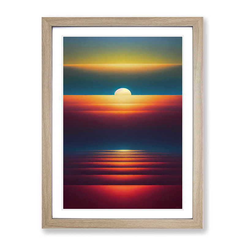 Vivid Abstract Sunset - Wall Art, 66cm H x 48cm W, Oak Framed, White