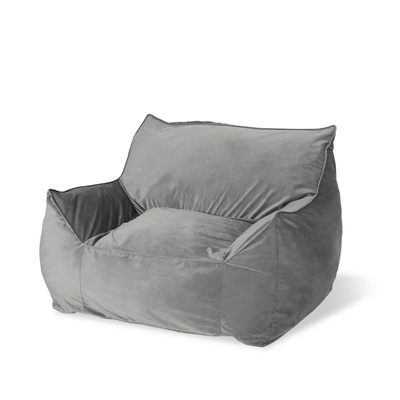 Large Velvet Bean Bag Chair Lounge Floor Chair Memory Foam Filled with Solid Microfiber Cover, Gray Velvet