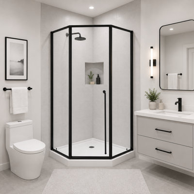 Cabine de douche à angle néo-angle Elara (UAA-331) à losanges encadrée (droite) - Verre trempé de 8 mm - 38 po x 38 po x 71 po