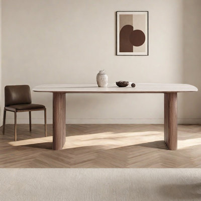 Mid-Century Walnut Dining Table with Rock Board