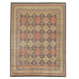 Hand Knotted Wool Area Rug in Navy And Gold