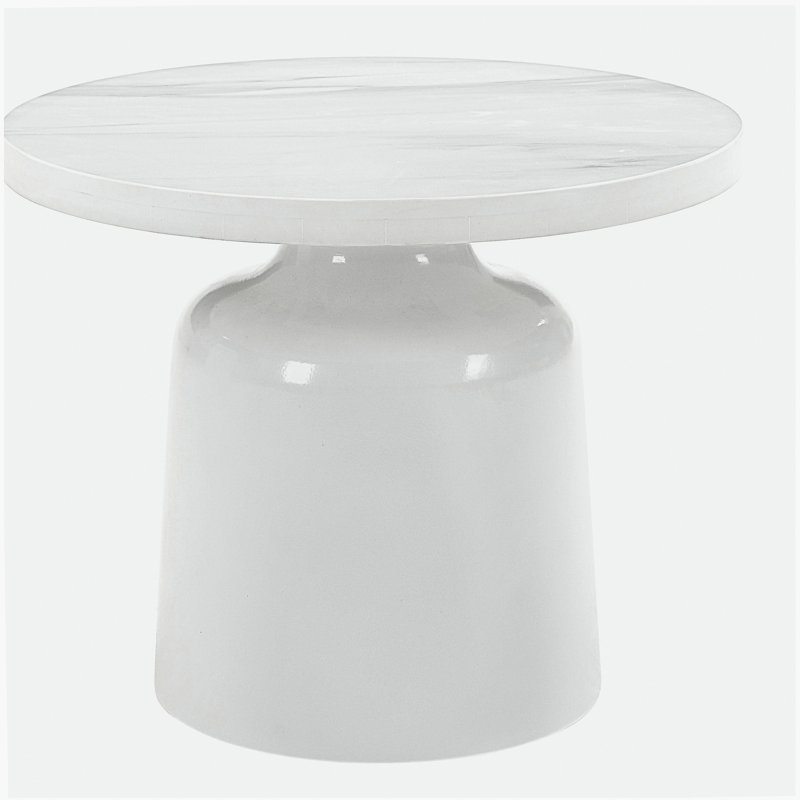 Table de bout en marbre d'ingénierie avec finition blanche brillante