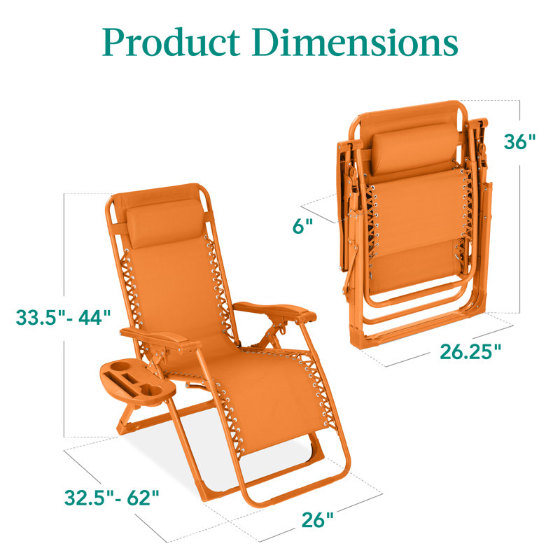 Fauteuil monochromatique à gravité zéro, fauteuil inclinable pliant pour patio avec plateau latéral et appui-tête, Tangerine