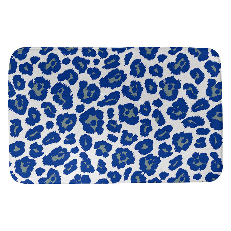 Tapis pour salle de bain Dallas, H 0,5 po x l 21 po x L 34 po, Blanc / vert argenté / bleu royal