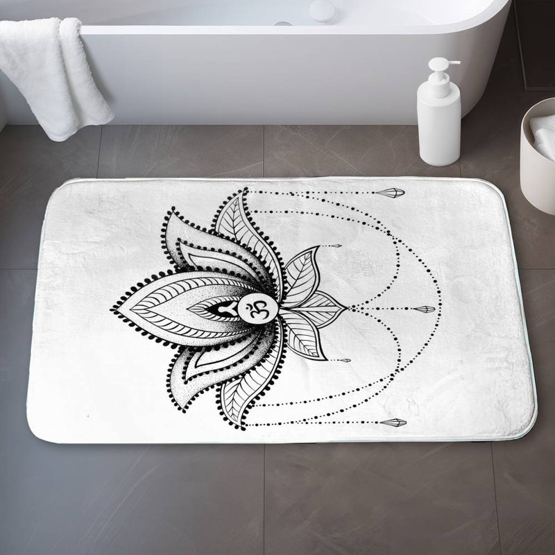 Ethnic lotus ornament Bath Mat with Non-Slip Backing - Quick Dry Memory Foam Bathroom Rug - Absorbent - Modern Plush Spa-Style - Machine Washable