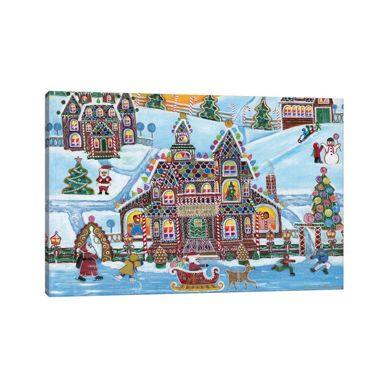 Christmas Gingerbread Inn And Cafe by Cheryl Bartley - Print on Canvas, 20.32 cm H x 30.48 cm W, Wrapped Canvas