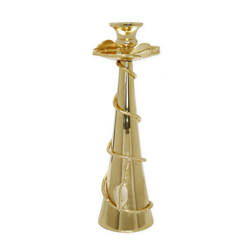 Porte-bougie doré à motif de feuilles en spirale - court, H 12,5 po x l 3,5 po x P 3,5 po