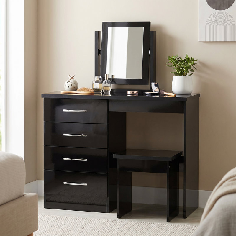 Cascio Dressing Table Set with Mirror, Black