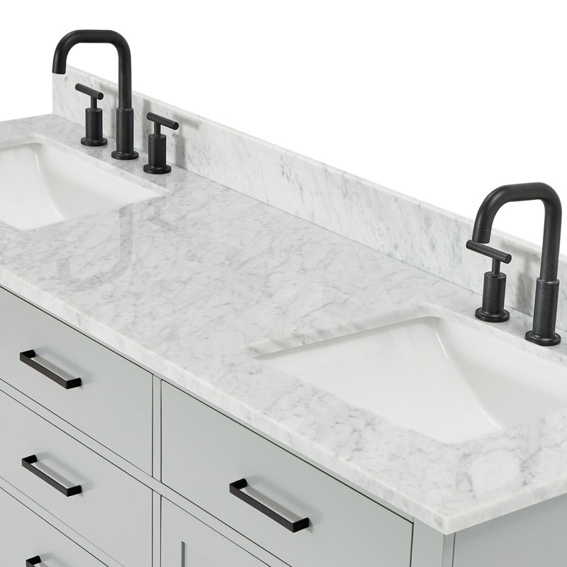 ARIEL HEPBURN 73 IN DOUBLE RECTANGLE SINK VANITY 1,5 IN, Gray, 67", Rectangular