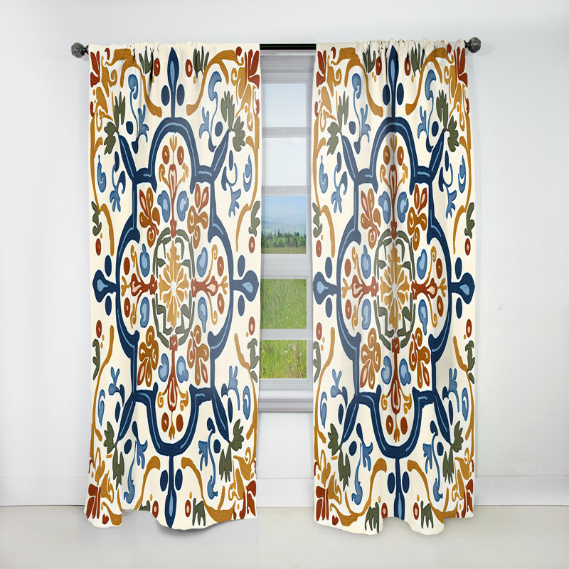 Rideaux en velours abstrait bleu méditerranéen IV Retro - 1 panneau, L 52 po x L 108 po