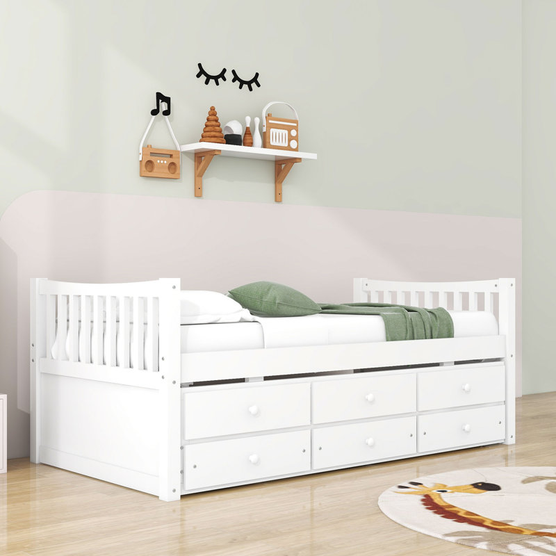 Badi Kids Twin with Trundle with Drawers, White