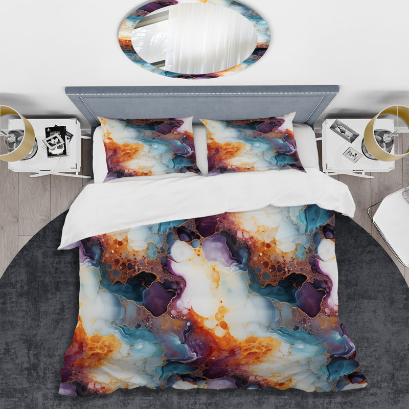 Orange Galactic Dreams Marble Dreams - Ensemble de housse de couette en marbre