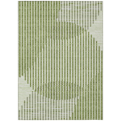 3' X 5' Green And Ivory Geometric Washable Indoor Outdoor Area Rug