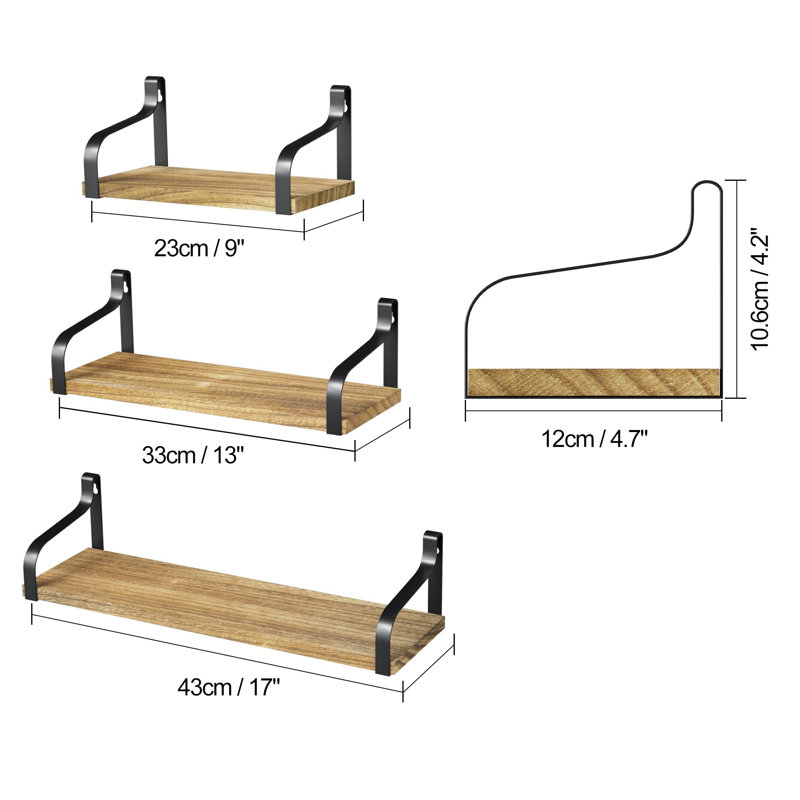 Mekela Solid Wood Floating Shelf, Natural/Black