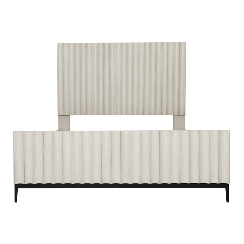 Silvia Rubber Wood Bed, Light Grey, Queen, Beige/Off-White, Queen