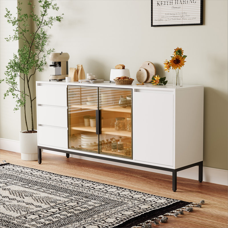 Buffet cabinet with storage, kitchen side panel storage room with doors and 3 drawers, pantry cabinet display rack, console