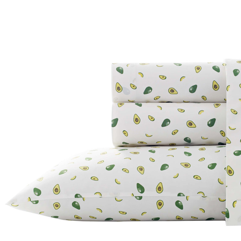 Ensemble de draps en coton percale Poppy & Fritz, Ensemble de draps grand lit + 2 taies d'oreiller, Vert avocat
