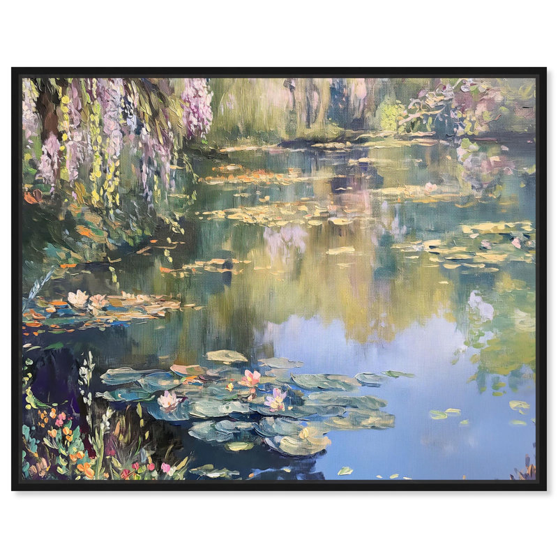 «Lily Lagoon I», peintures sur toile par Art Remedy, Structure noire, H 17 po x l 21 po