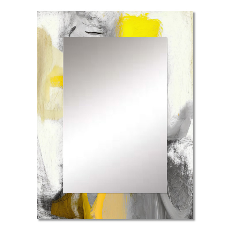 Mustard Yellow And Vivid Gray I - Abstract Decorative Mirror, Modern Wall Mirror, Printed Metal Art, 32" x 24"