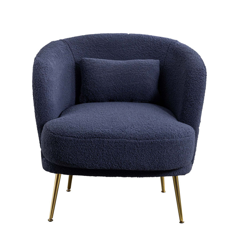 Upholstered Barrel Chair, Navy Boucle