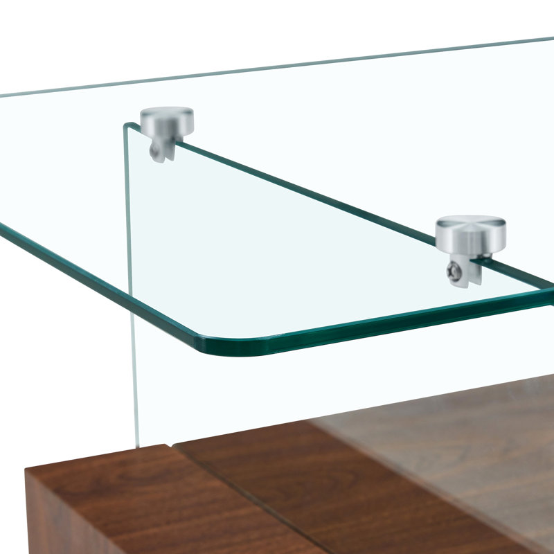 Table basse - Style moderne, verre transparent et verre autocollant en bois, autocollant, support pratique, Bois transparent