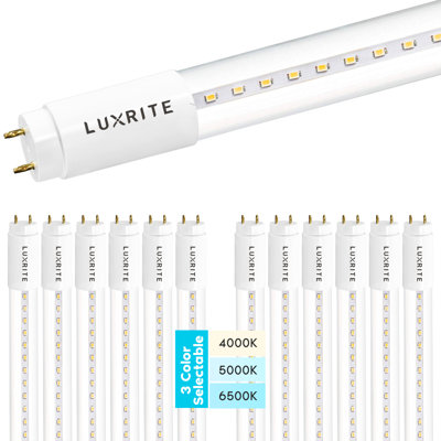 18 Watt (32 Watt Equivalent), T8 LED Tube Light, Color Selectable CCT, Type A+B, G13/Bi-pin Base -  Luxrite, LR34236-12PK