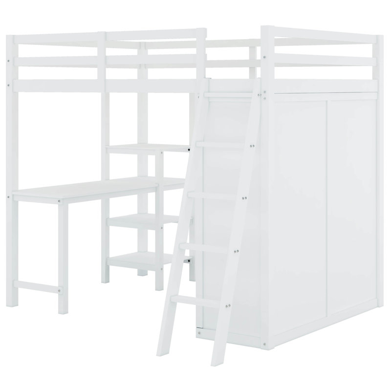 Lit mezzanine double avec garde-robe Hedieh, Blanc
