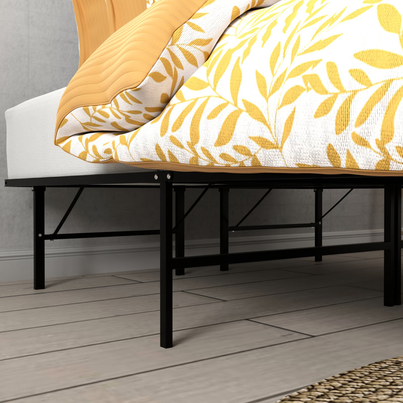 Base de plateforme pleine grandeur en acier noir - Acier haute résistance, installation en 5 minutes, rangement sous le lit, cadre pliable sans sommier requis, assemblage d'outils, élévation de 14 pouces, tous les types de matelas