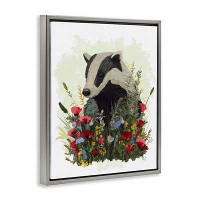 Art mural sur toile Badger with Poppy Blossoms par Fab Funky