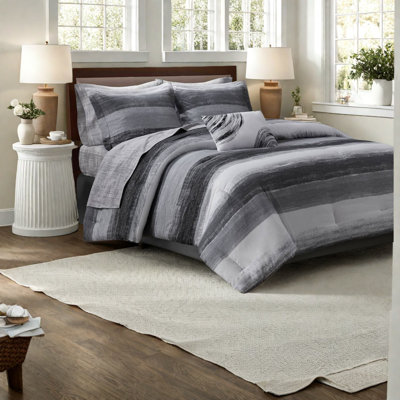 Premium Queen Microfiber Bedding Sets, Modern Black Stripe Home Comfort