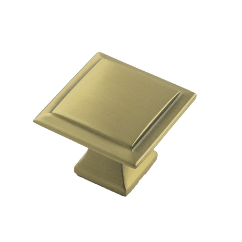 Facette Square Knob, Brushed Golden Brass