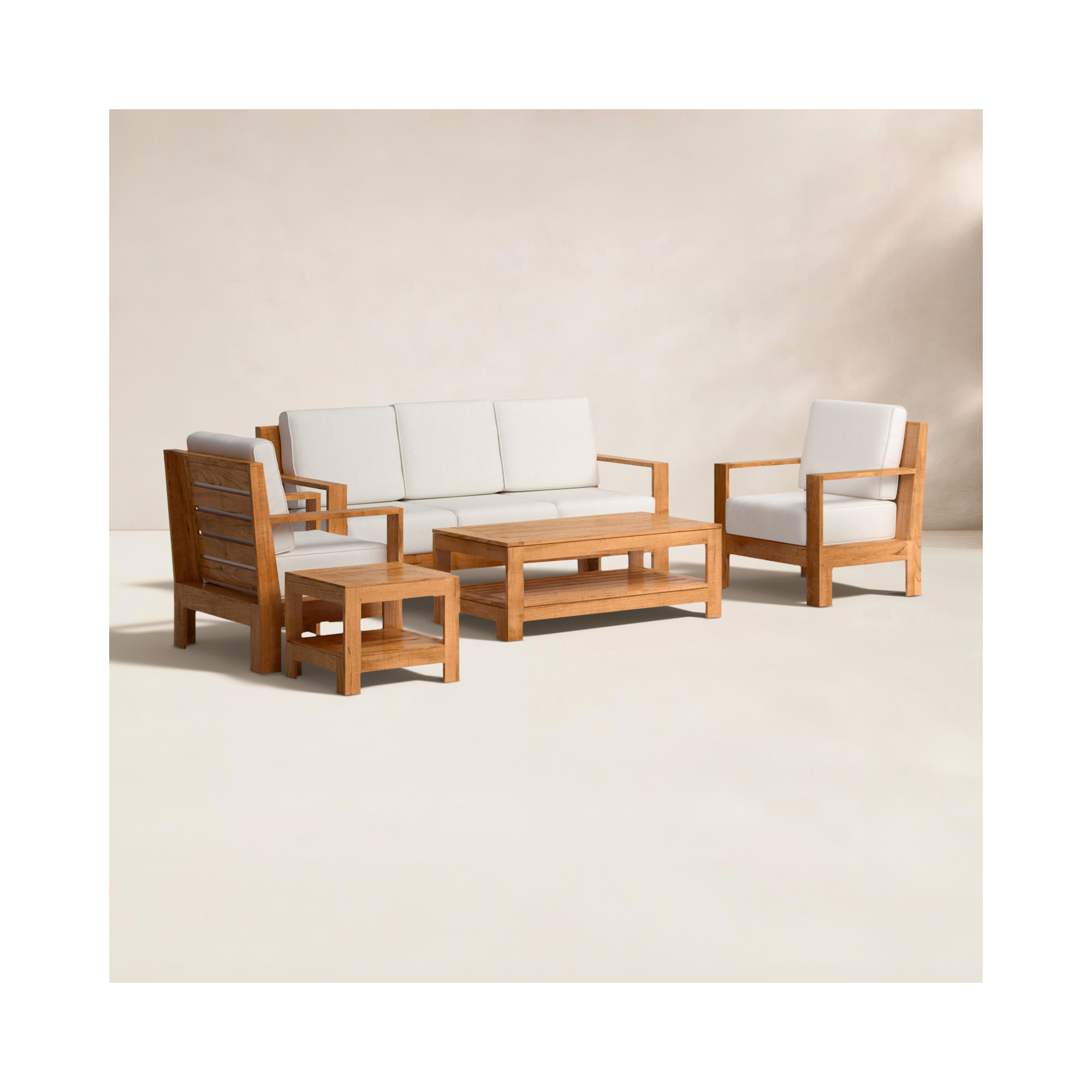 Beaufort Teak Outdoor Conversation Set, Canvas Vellum Sunbrella® Canvas