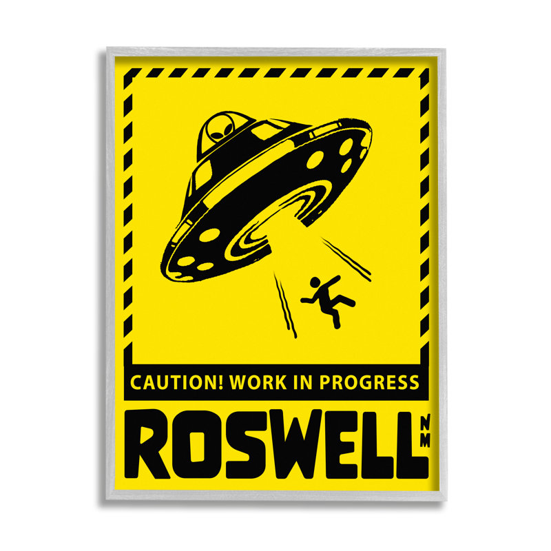 «Attention, Roswell, Nouveau-Mexique, Alien UFO, encadré sur bois par Ziwei Li, impression, L 14 po x H 11 po