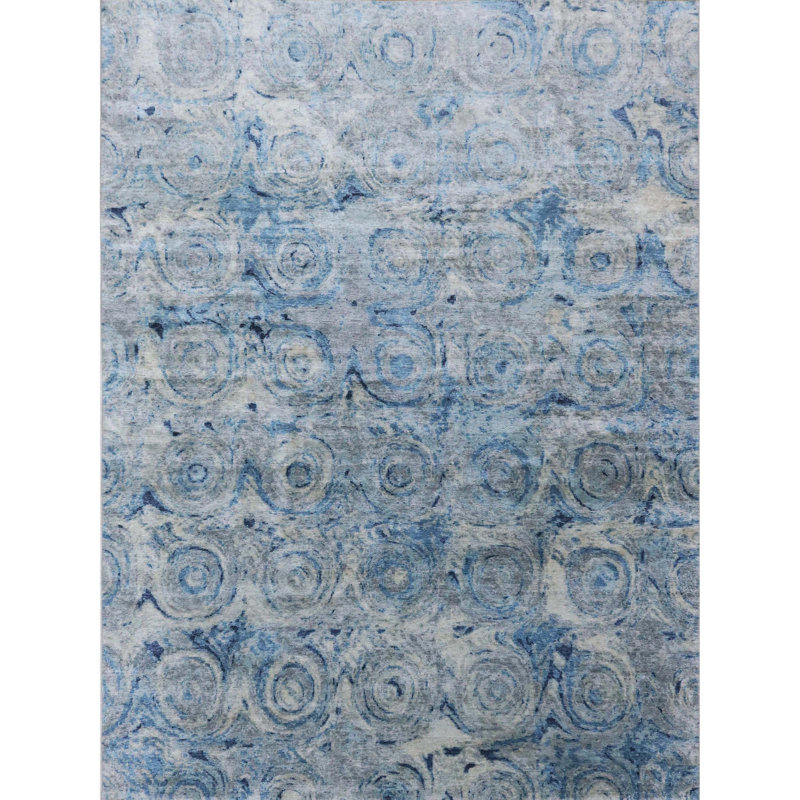 Handmade Silk and Wool Abstract Area Rug, Rectangle 9' x 12'