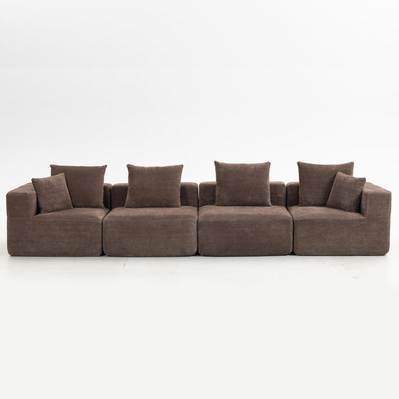 Canapé modulaire modulaire pour le salon, fabrication entièrement en mousse, revêtement brun texturé, ensemble compact compact, assemblage simple, ensemble 111 po x 74 po x 24 po, module de 37 po - brun