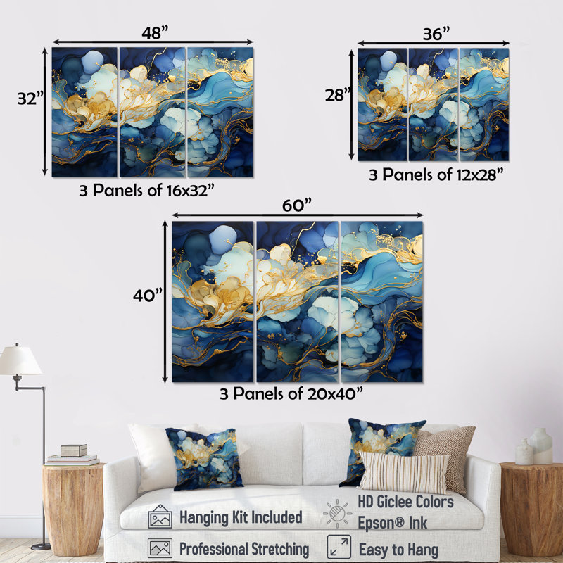 «Celestial Blue and White Sky», art mural abstrait à encre liquide, H 28 po x l 36 po x P 1 po, Toile tendue