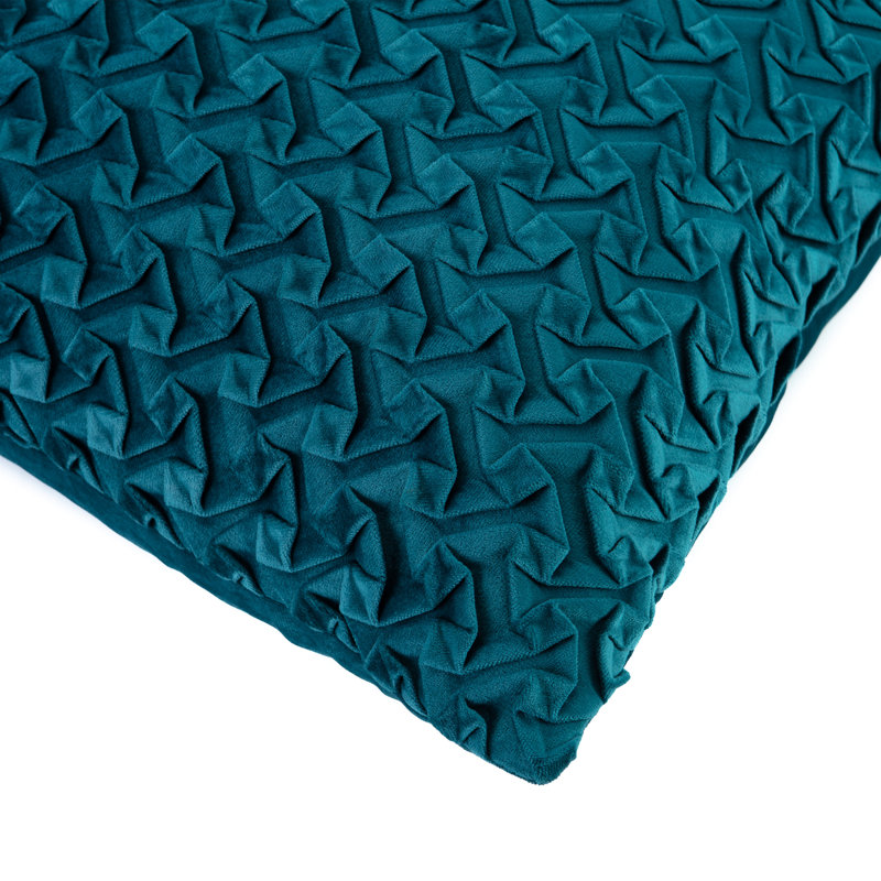 Housse de coussin décoratif en velours texturé Chanasya Origami, Bleu sarcelle